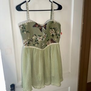 NWT CIDER CORSET GREEN BUTTERFLY MINI DRESS